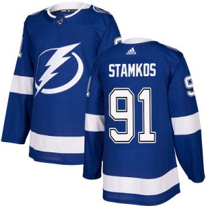 Miehille NHL Tampa Bay Lightning Pelipaita 91 Steven Stamkos Authentic Royal Sininen  Koti